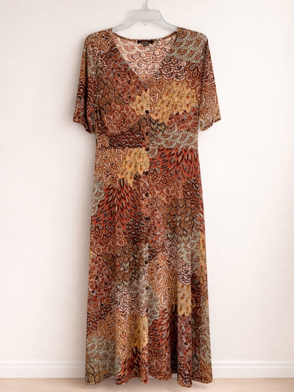 MSK V-Neck Boho Maxi Dress in Brown and Tan Multi - Picture 3 of 5
